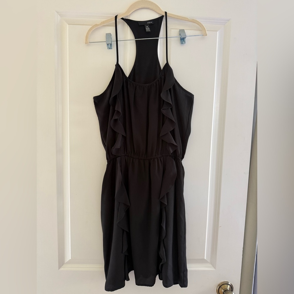 Aqua black Ruffle Halter Dress - Women